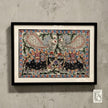 Suwanee Frame & Art framed Madhubani painting of elephants and peacocks with intricate details and vibrant colors on paper.